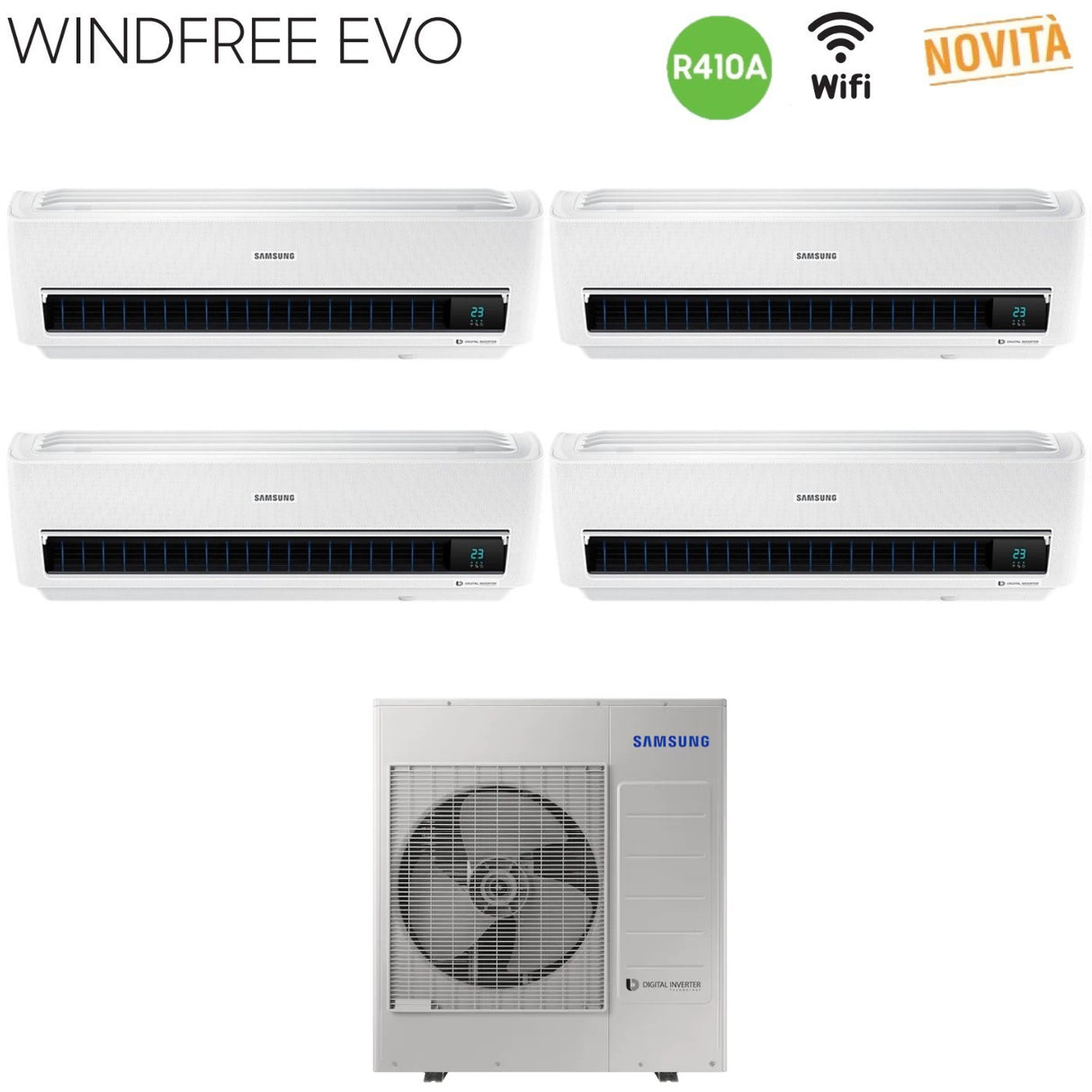 samsung climatizzatore condizionatore samsung quadri split inverter serie windfree evo 7799 con aj080mcj4eh r 410 wi fi integrato 7000700090009000 novita 2019