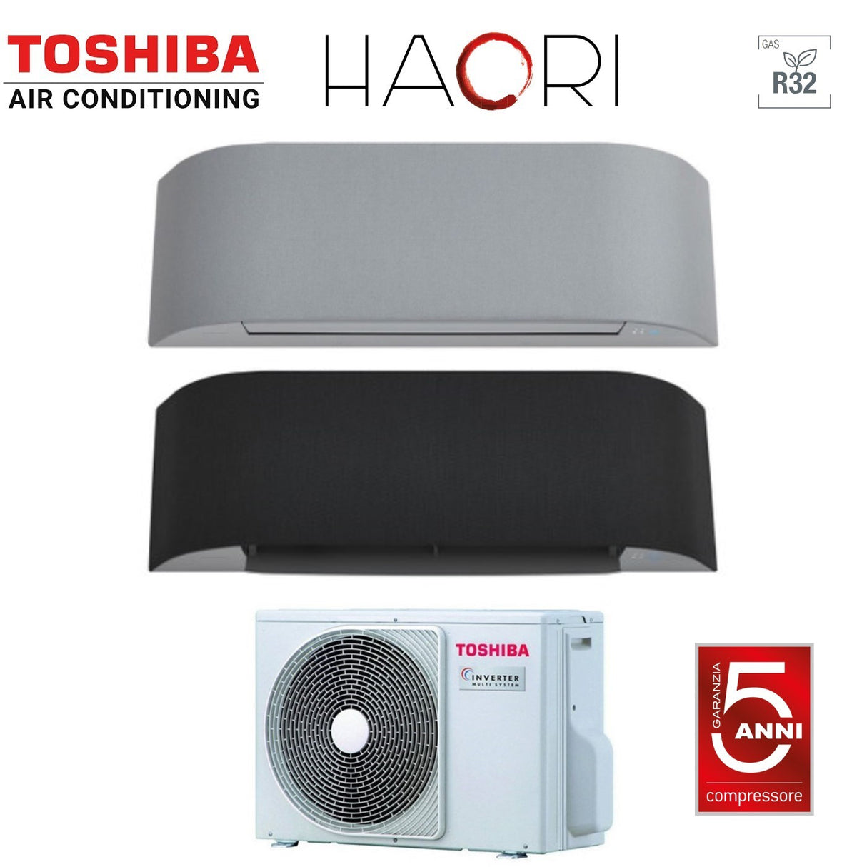 toshiba climatizzatore condizionatore toshiba dual split inverter serie haori 1313 1212 con ras 2m18u2avg e r 32 wi fi integrato 1300013000 1200012000 colore grigio chiaro e grigio scuro