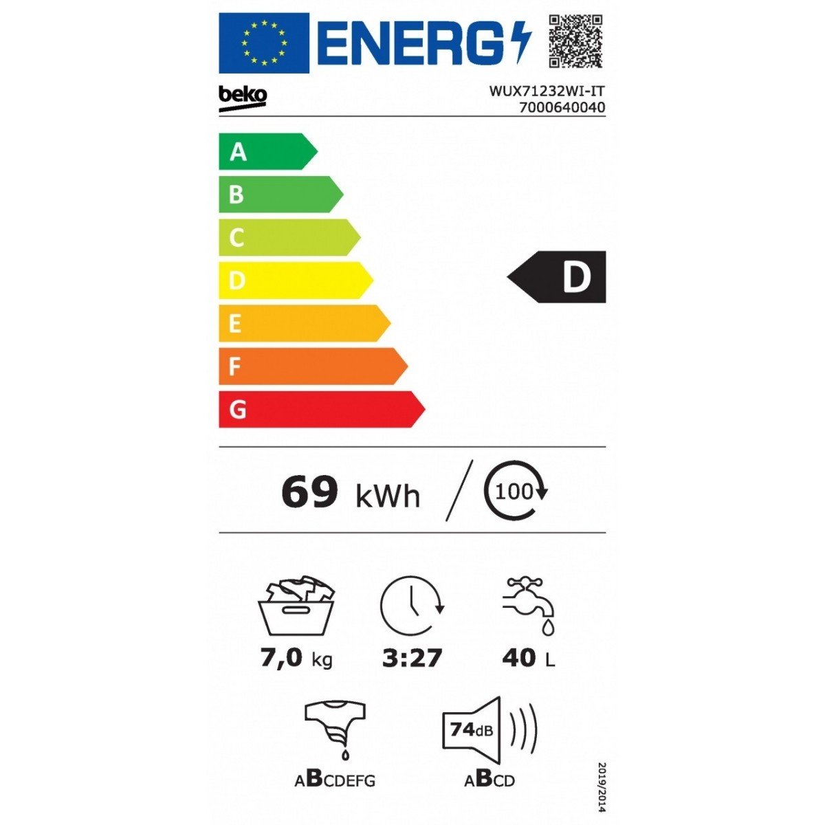 beko lavatrice slim a carica frontale beko 7 kg wux71232wi it 1200 giri classe d ean 8690842376146