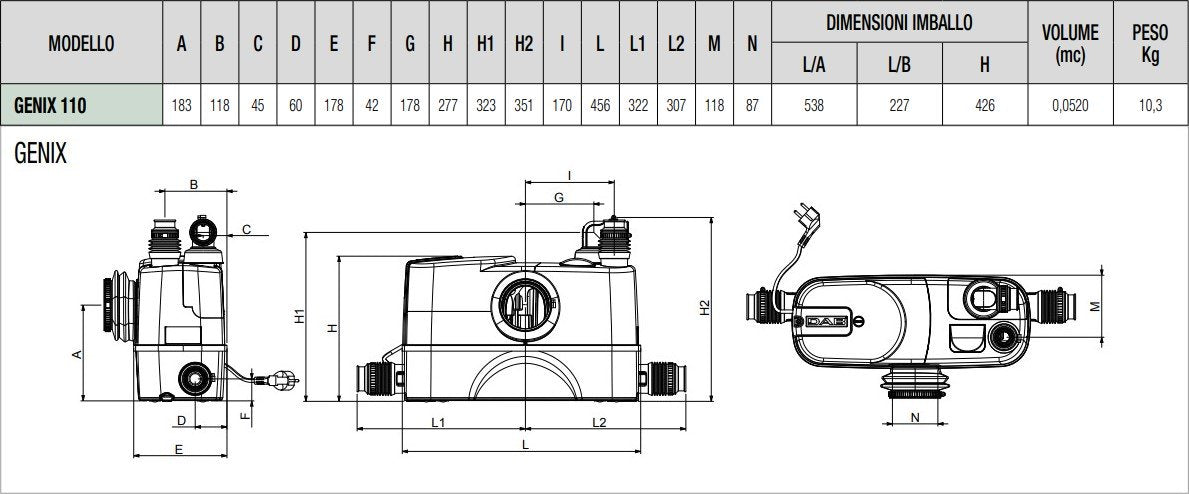 dab stazione di sollevamento trituratore dab modello genix 130 wc lavabo doccia