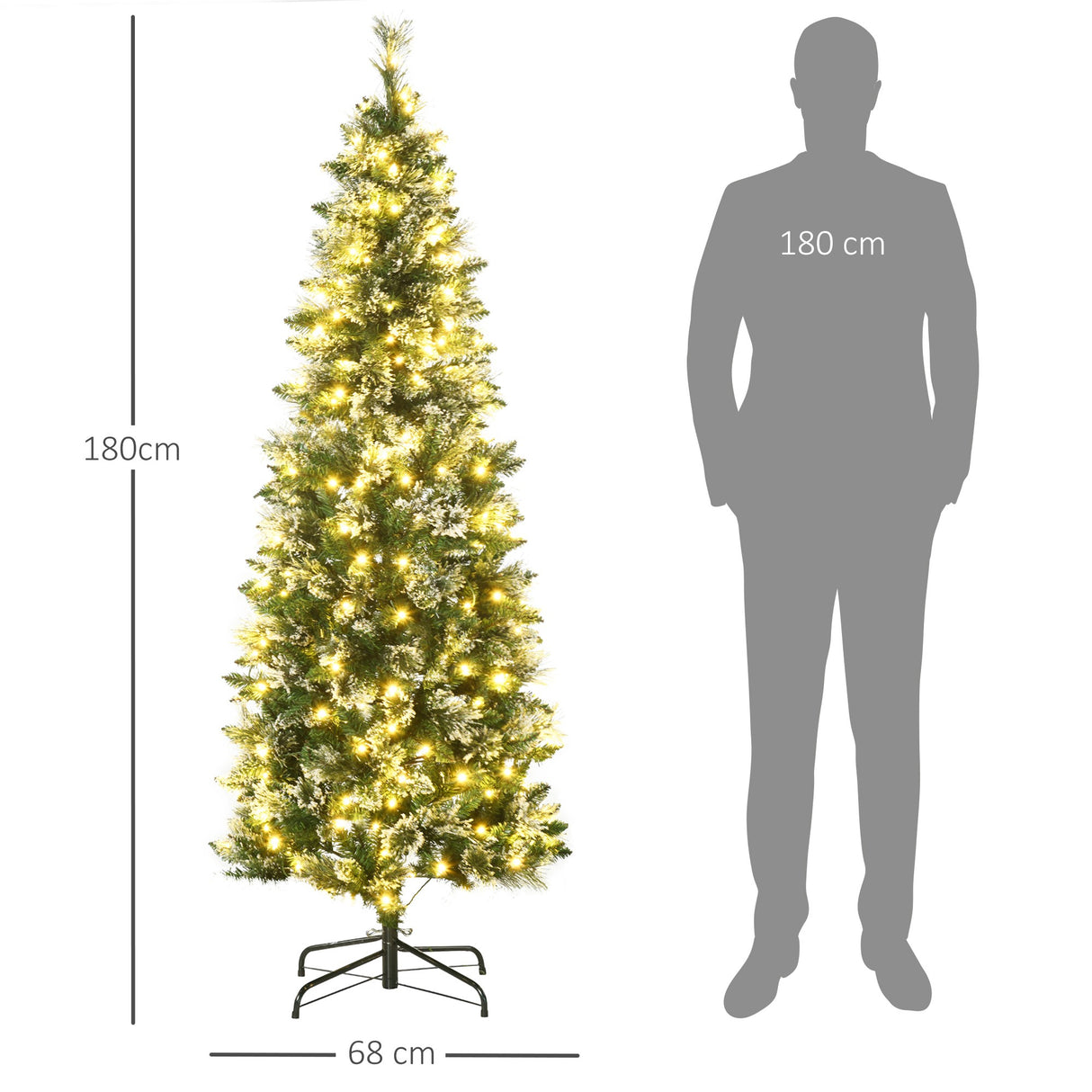 easycomfort easycomfort albero di natale 180cm innevato con 240 luci led e 618 rami con base in acciaio