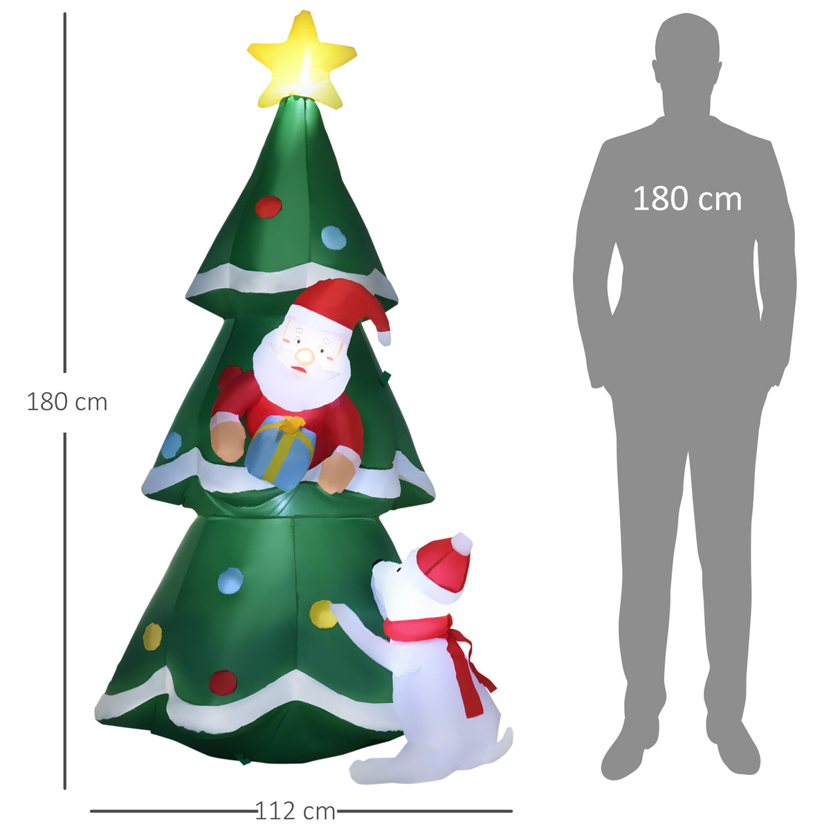 easycomfort easycomfort albero di natale gonfiabile con babbo natale e cagnolino luci led e gonfiatore incluso 112x80x180cm