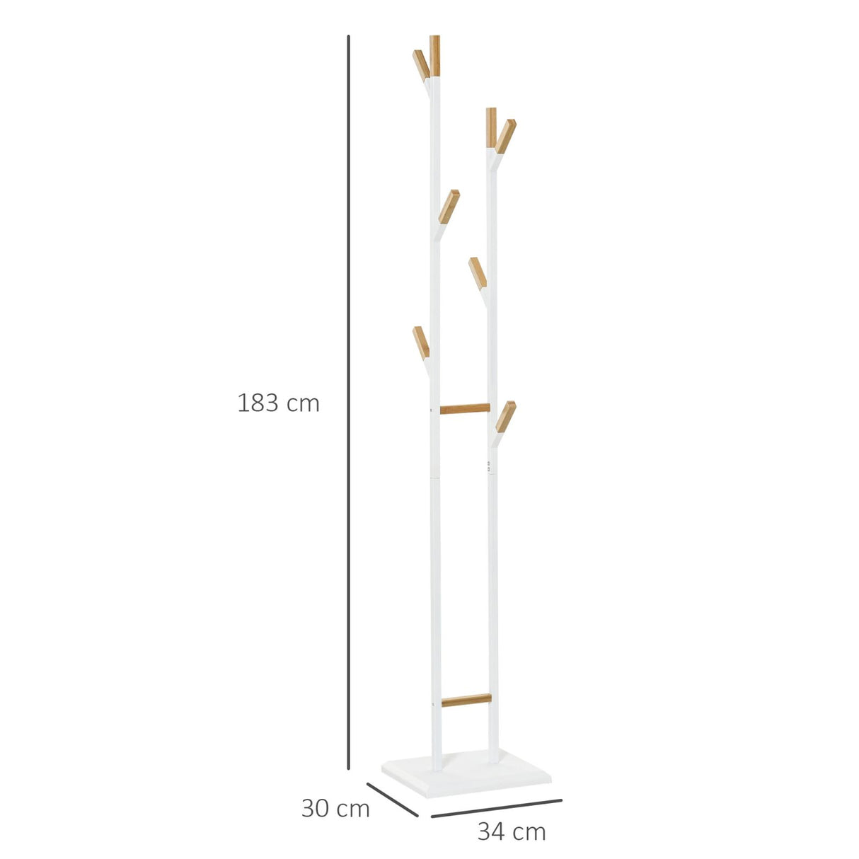 easycomfort easycomfort appendiabiti da terra con 8 braccia e base rettangolare in metallo bianco e bambu