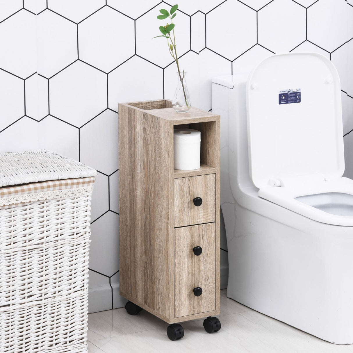 easycomfort easycomfort armadietto da bagno a colonna design compatto 4 ruote color rovere ean 8054111841085