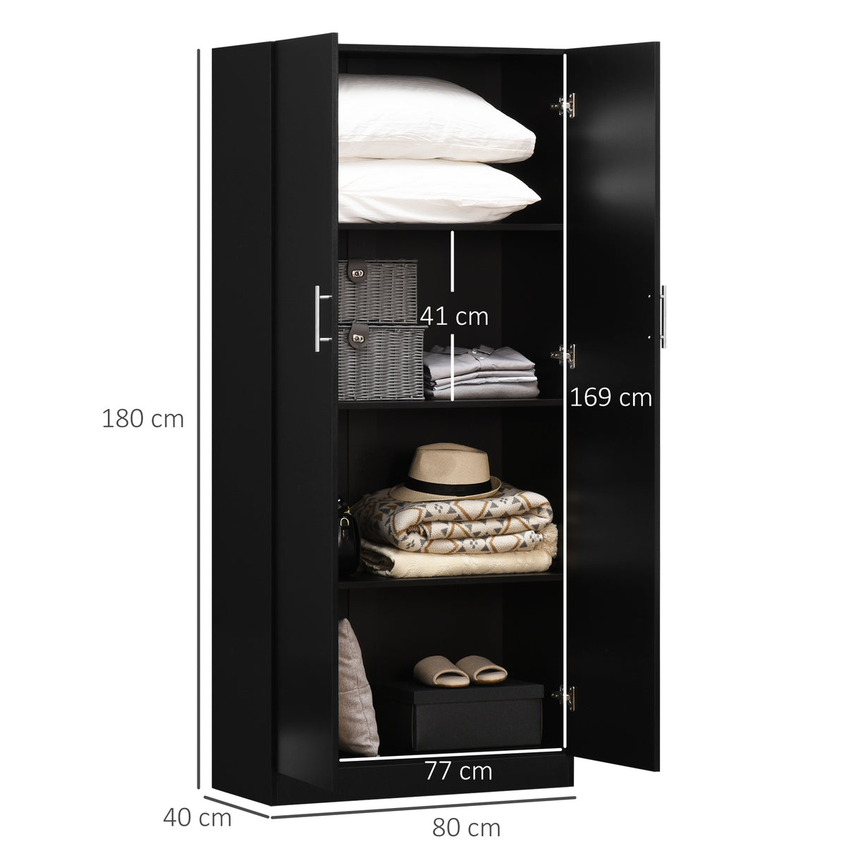 easycomfort easycomfort armadio 2 ante moderno con 4 ripiani guardaroba in legno mdf 80x40x180cm nero