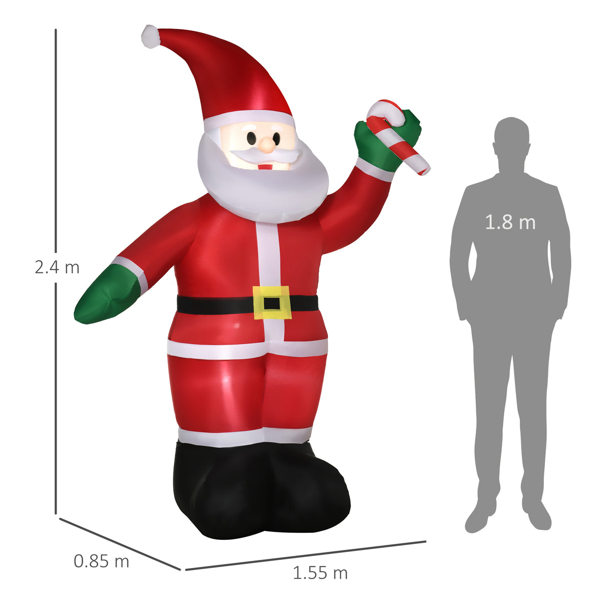 easycomfort easycomfort babbo natale gonfiabile con luci led e gonfiatore incluso 155x85x240cm