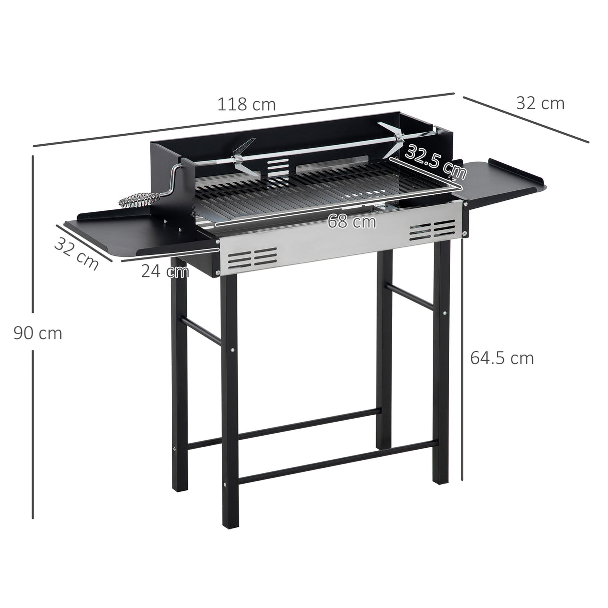 easycomfort easycomfort barbecue a carbone con griglia girarrosto e mensole pieghevoli 118x32x90cm