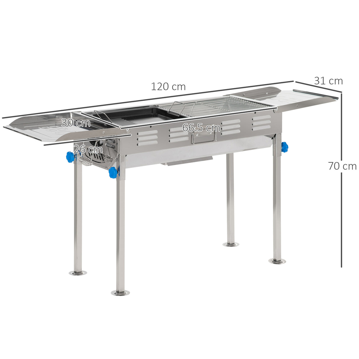 easycomfort easycomfort barbecue a carbone in acciaio altezza regolabile e mensole laterali griglie e piastra 120x31x60 70cm