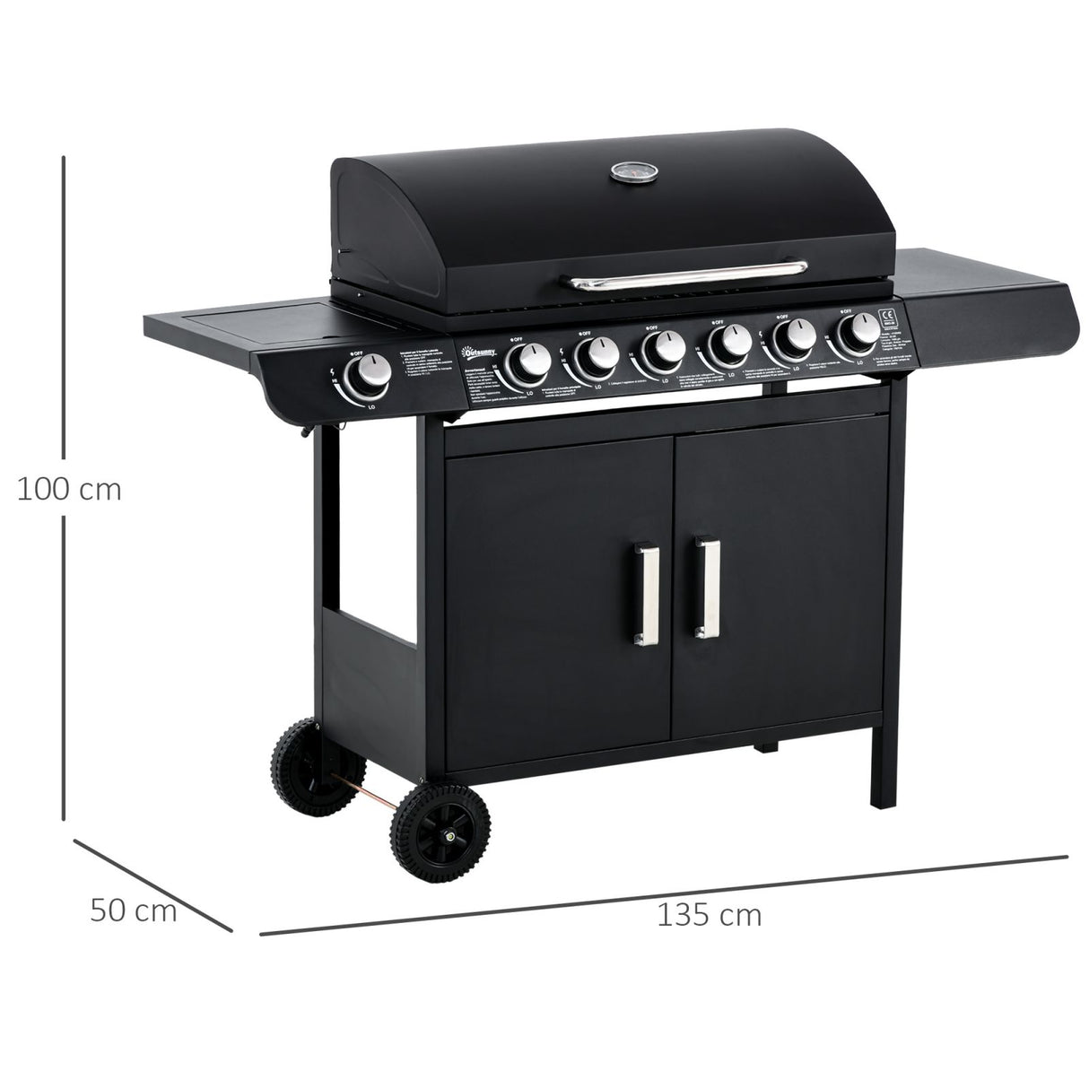 easycomfort easycomfort barbecue a gas con coperchio e fornello laterale termometro mensola e 2 ruote 135x50x100cm nero ean 8055776912486