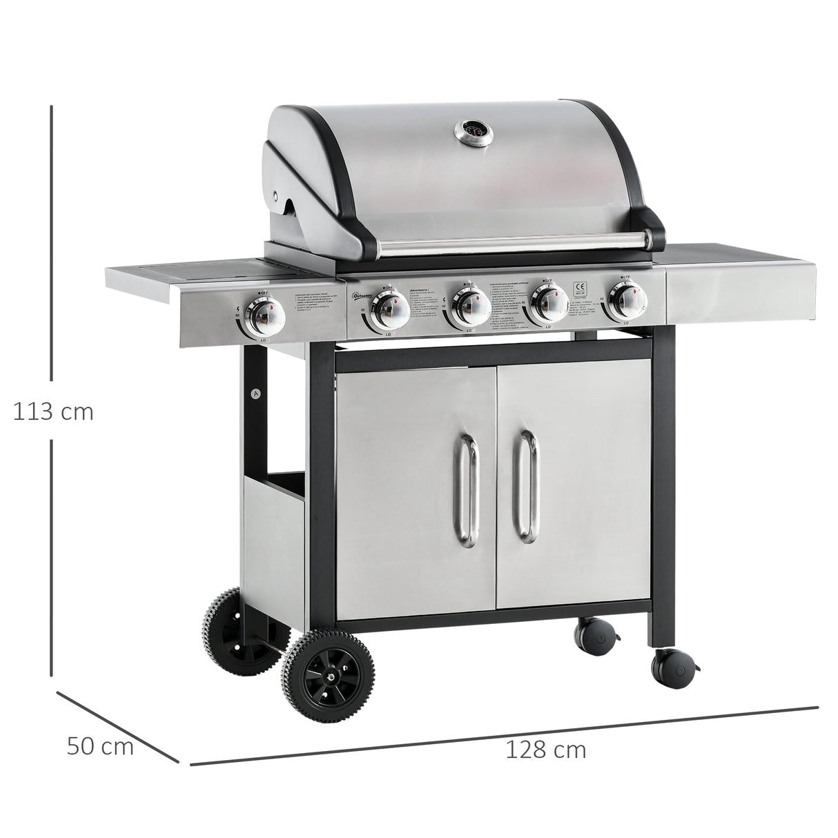 easycomfort easycomfort barbecue gas con coperchio e 5 bruciatori da 15 2kw e 4 ruote 128x50x113cm