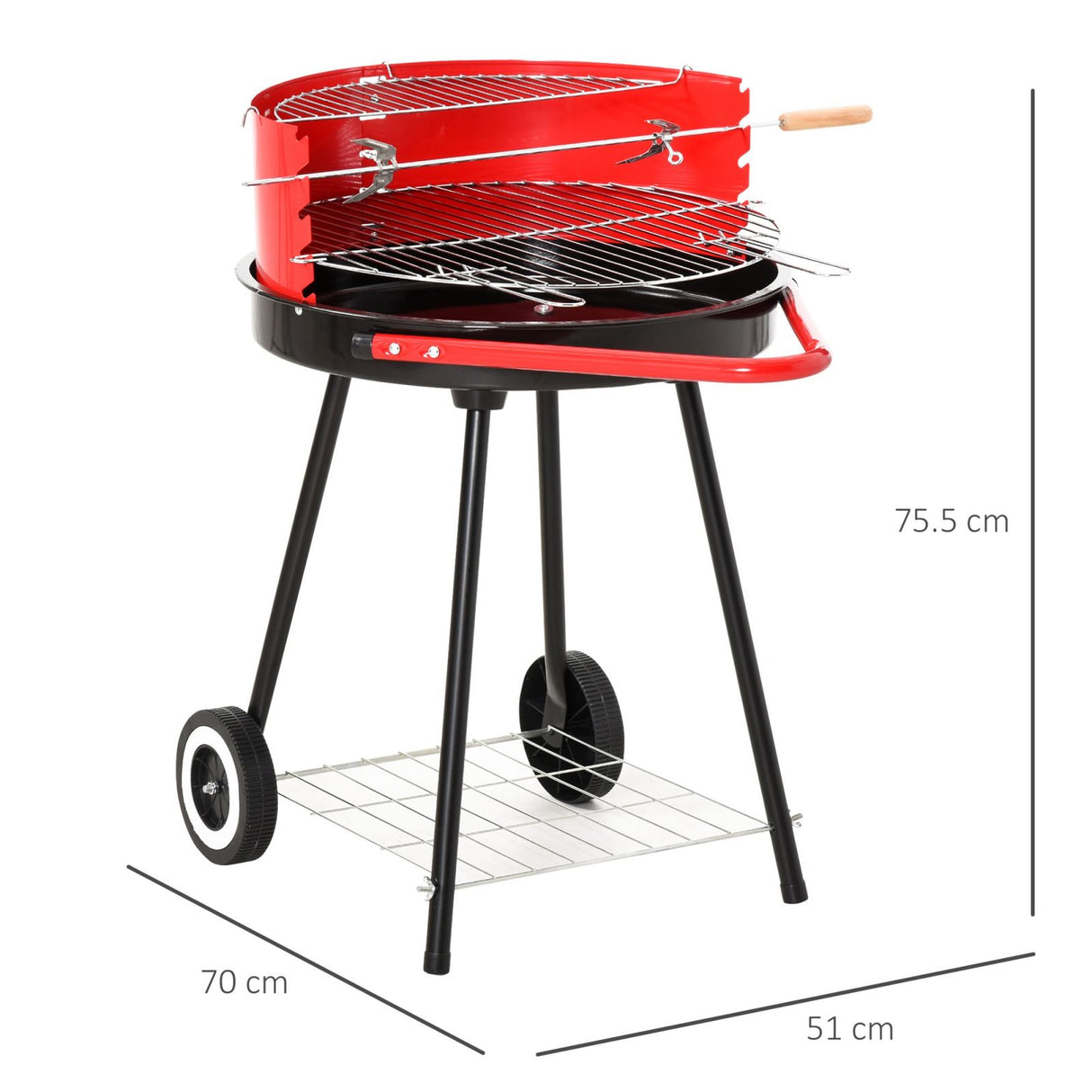 easycomfort easycomfort barbecue grill a carbone altezza regolabile con ruote nero e rosso 67 x 51 x 82 cm ean 8054111844222