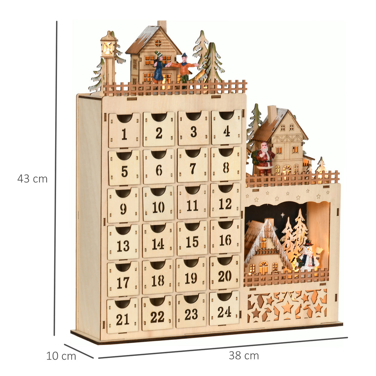 easycomfort easycomfort calendario avvento di natale rettangolare con motivi a tema e 12 luci a led 22x9x30 cm in compensato arancione