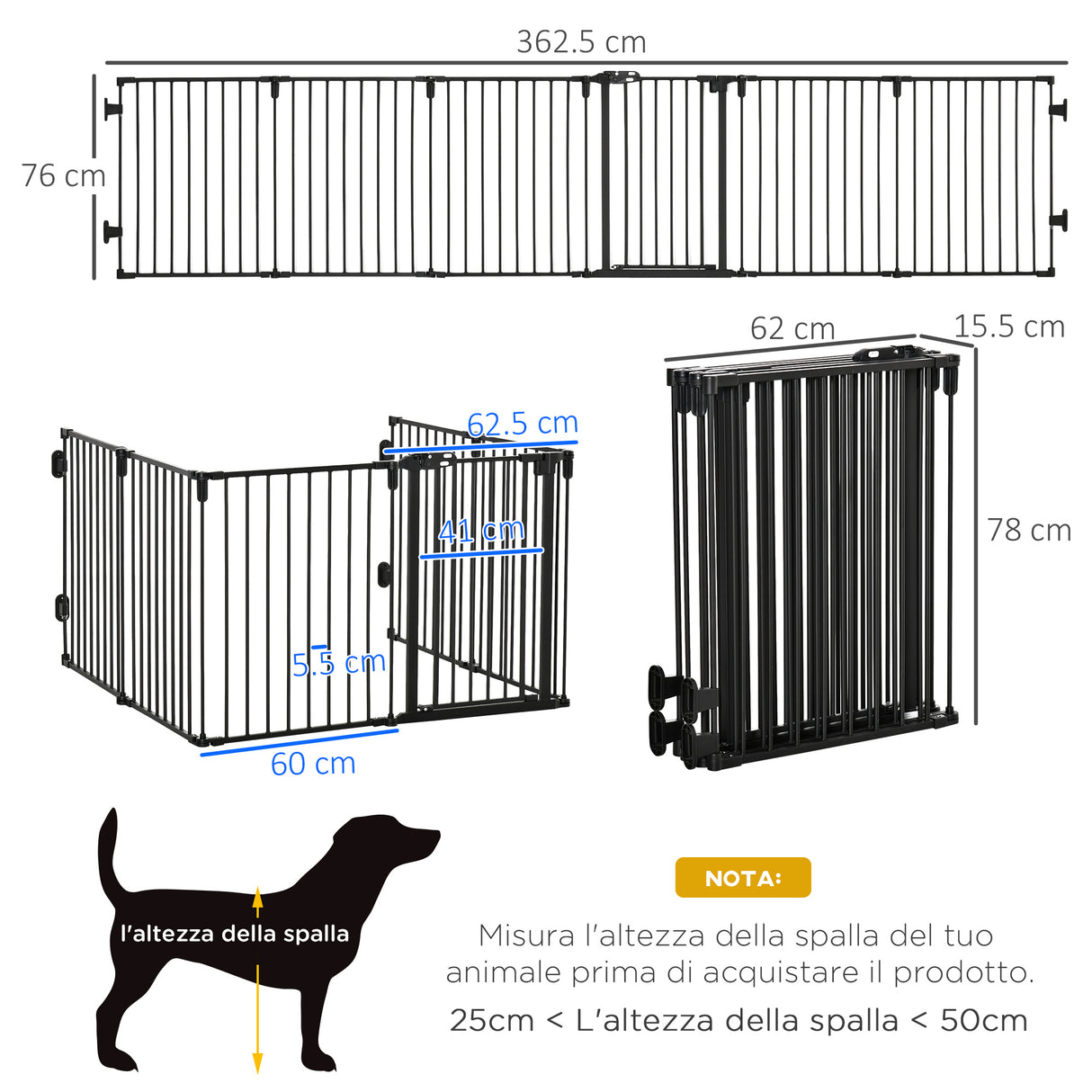 easycomfort easycomfort cancelletto di sicurezza pieghevole 6 sezioni cancellino barriera per cani in acciaio nero