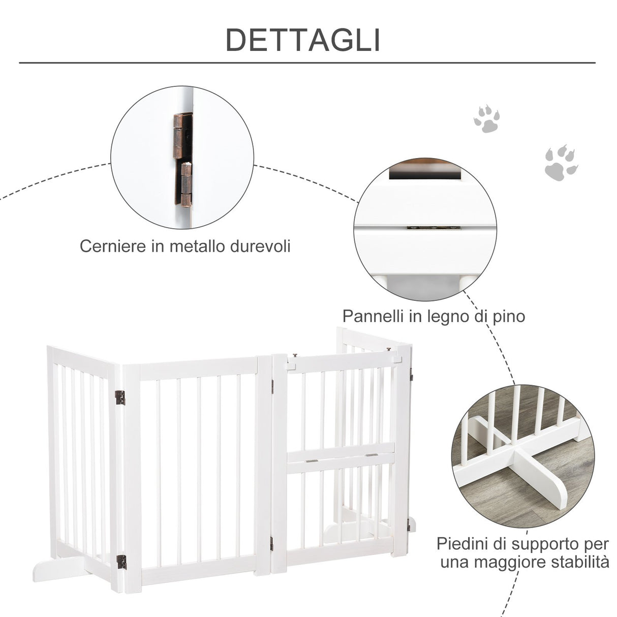 easycomfort easycomfort cancelletto di sicurezza pieghevole per cani e bambini in legno di pino bianco 215x75cm