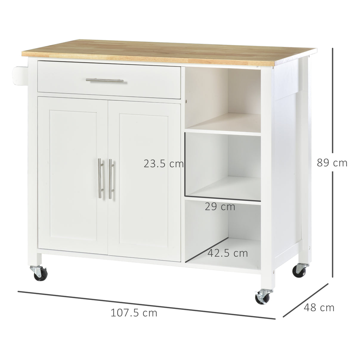 easycomfort easycomfort carrello con ruote salvaspazio penisola cucina in legno massiccio 1 cassetto 1 armadietto 3 ripiani e 4 ruote 107 5x48x89 cm