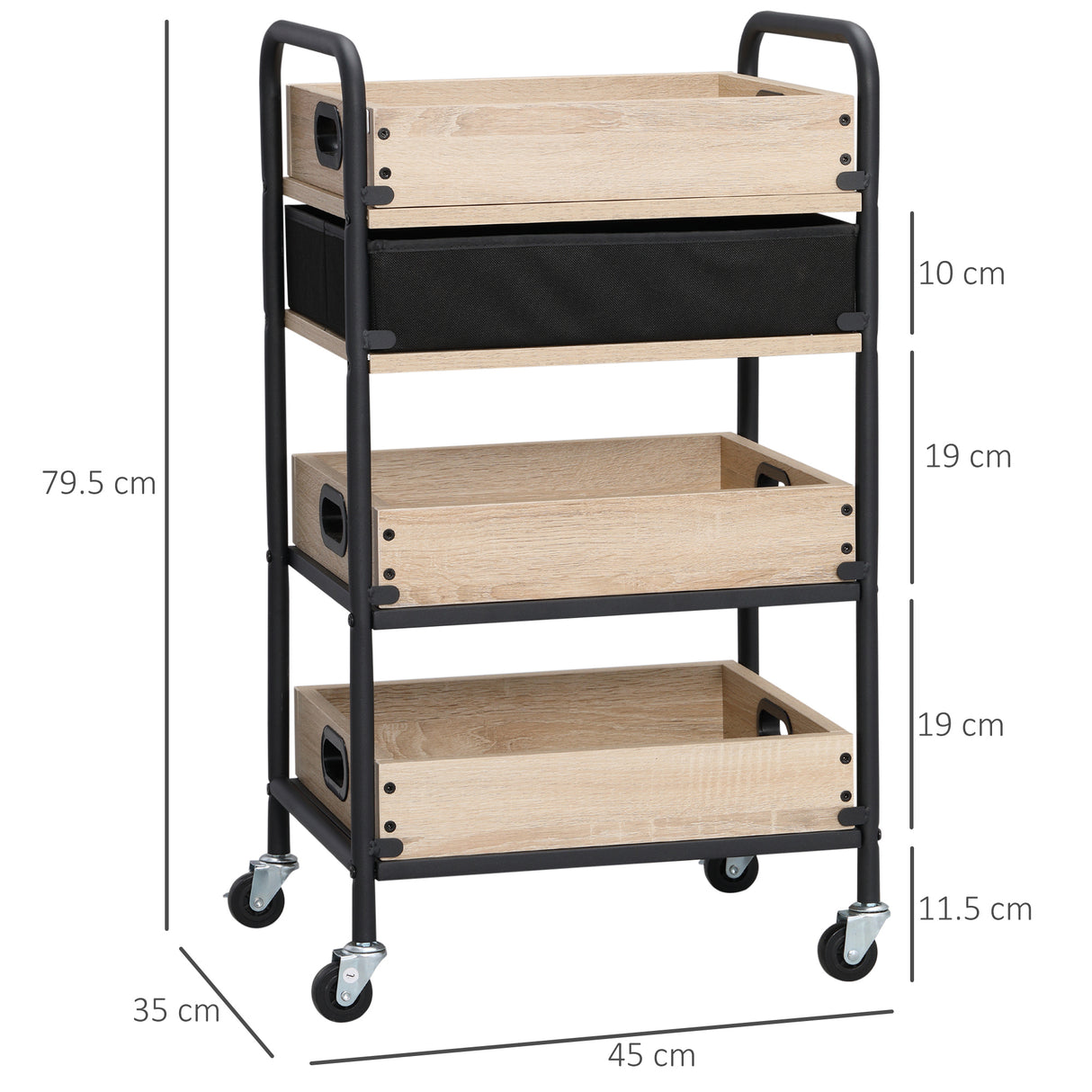 easycomfort easycomfort carrello da cucina a 4 livelli con cassetto e vassoi portavivande legno e acciaio 45x35x79 5cm