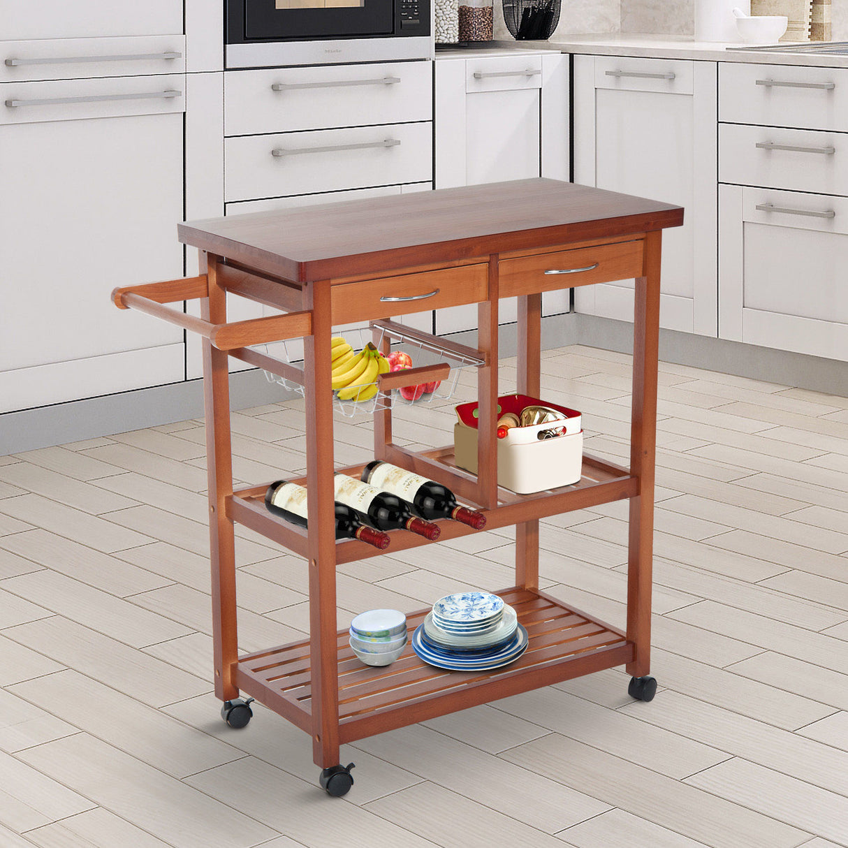 easycomfort easycomfort carrello da cucina carrello portavivande con 2 cassetti e 2 vani portaoggetti in legno di bambu ean 8054144138800