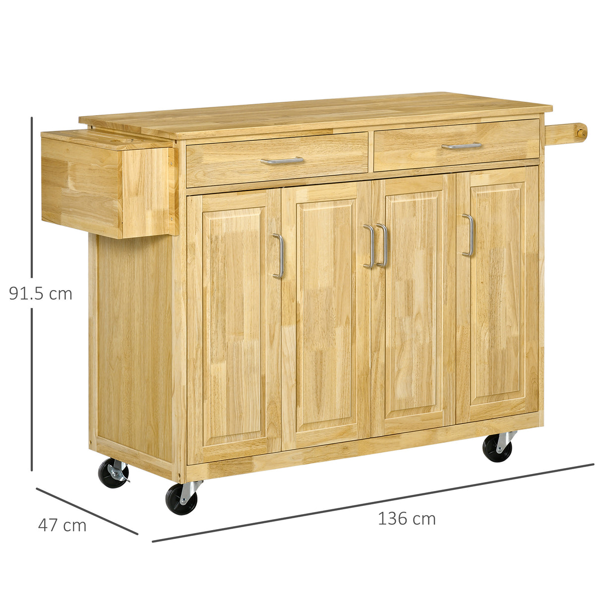 easycomfort easycomfort carrello da cucina in legno con cassetto armadietto e ruote 136x47x915cm