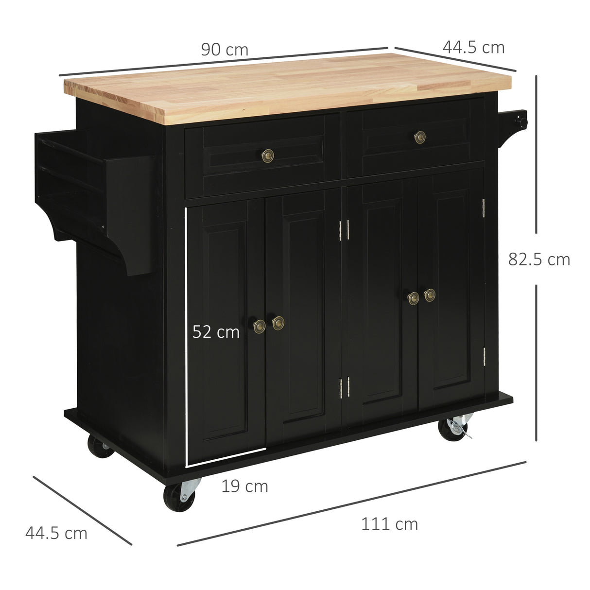 easycomfort easycomfort carrello da cucina portavivande con cassetti armadietti e portaspezie in legno e mdf 111x44 5x82 5 cm nero