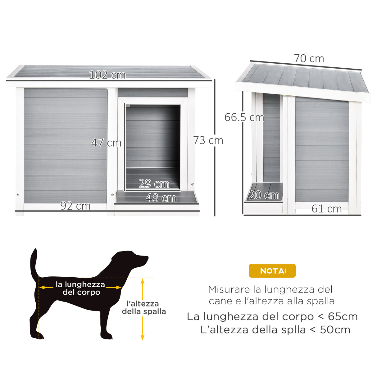 easycomfort easycomfort casetta per cani da esterno con tetto apribile e finestra 102x70x73cm grigio