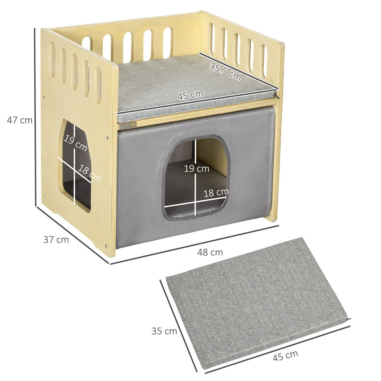 easycomfort easycomfort casetta per gatti a 2 livelli con cuscini rimovibili e guide di sicurezza 48x38x47 cm