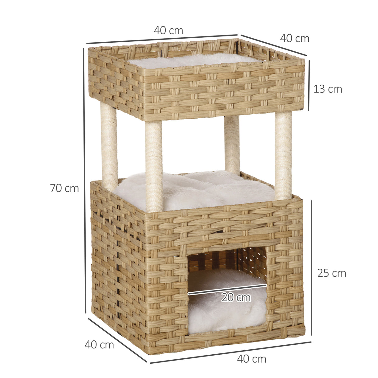 easycomfort easycomfort casetta per gatti a 3 livelli in rattan pe con cuscini lavabili in peluche 40x40x70cm legno