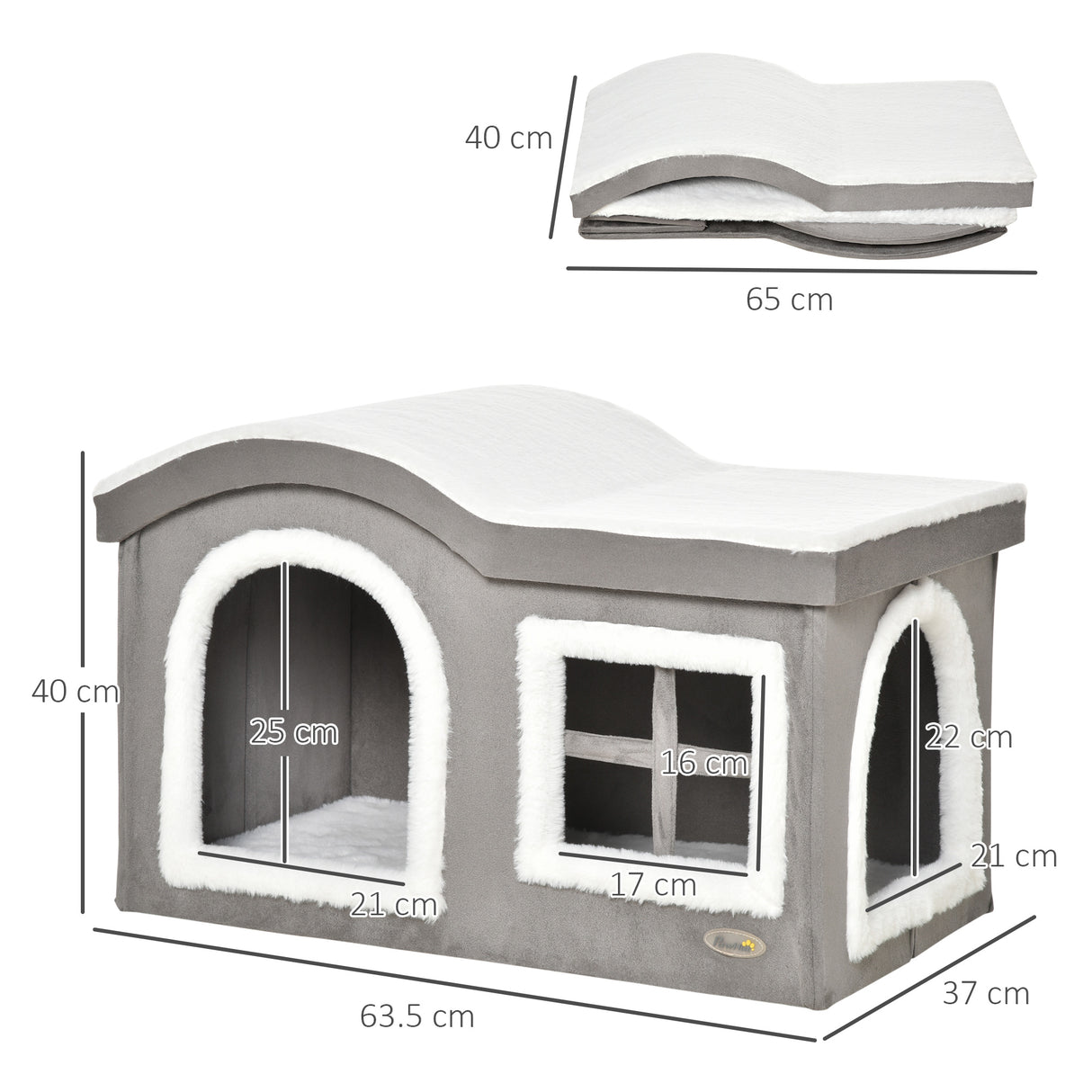 easycomfort easycomfort casetta per gatti da interno con 2 entrate e finestra cuscino e base antiscivolo 63 5x37x40cm biancogrigio