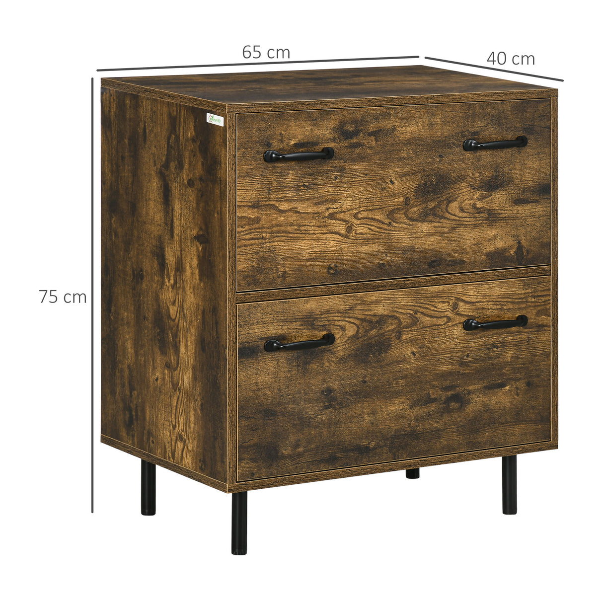 easycomfort easycomfort cassettiera a 2 cassetti in truciolato marrone con gambe in metallo per camera da letto studio e soggiorno 65x40x75 cm