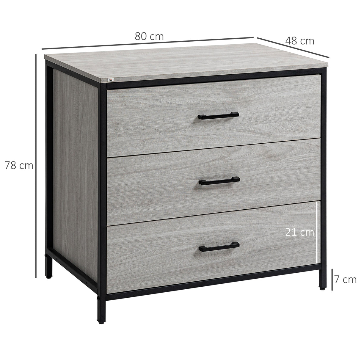 easycomfort easycomfort cassettiera con 3 cassetti in legno e acciaio per camera e soggiorno 80x48x78cm grigio chiaro