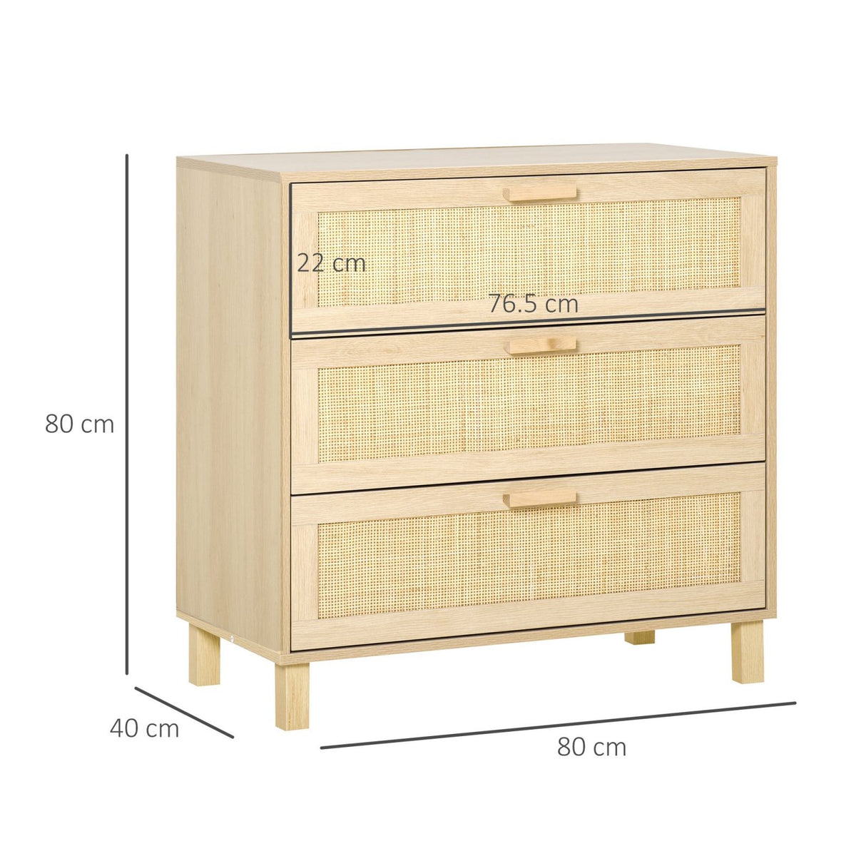 easycomfort easycomfort cassettiera con 3 cassetti in rattan color legno naturale 80x40x80cm