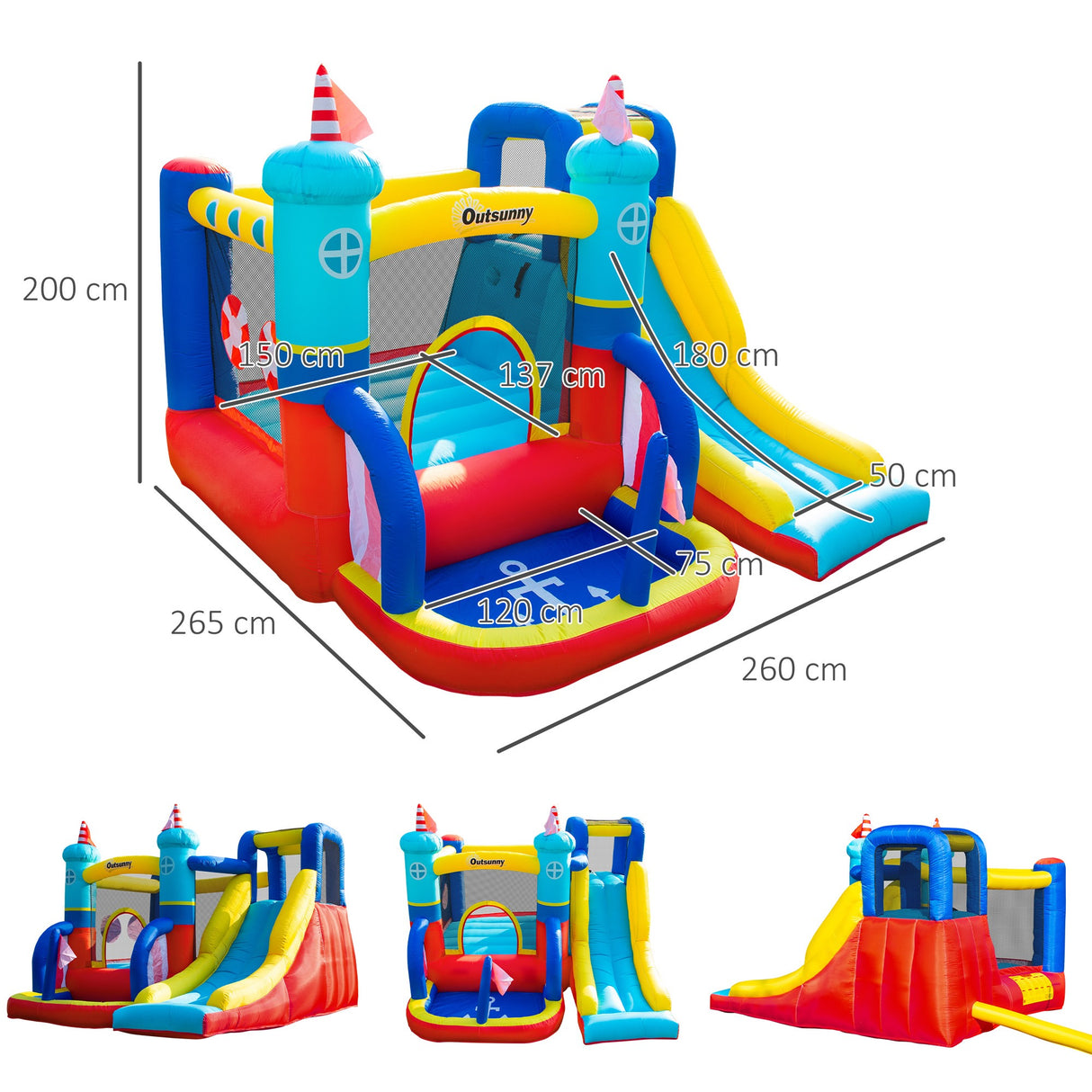 easycomfort easycomfort castello gonfiabile 4 in 1 bimbi 3 8 anni scivolo e piscina 265x260x200cm