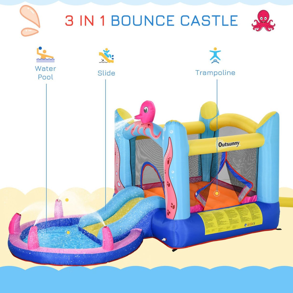 easycomfort easycomfort castello gonfiabile per bambini con scivolo e piscina tema mare ean 8055776912080