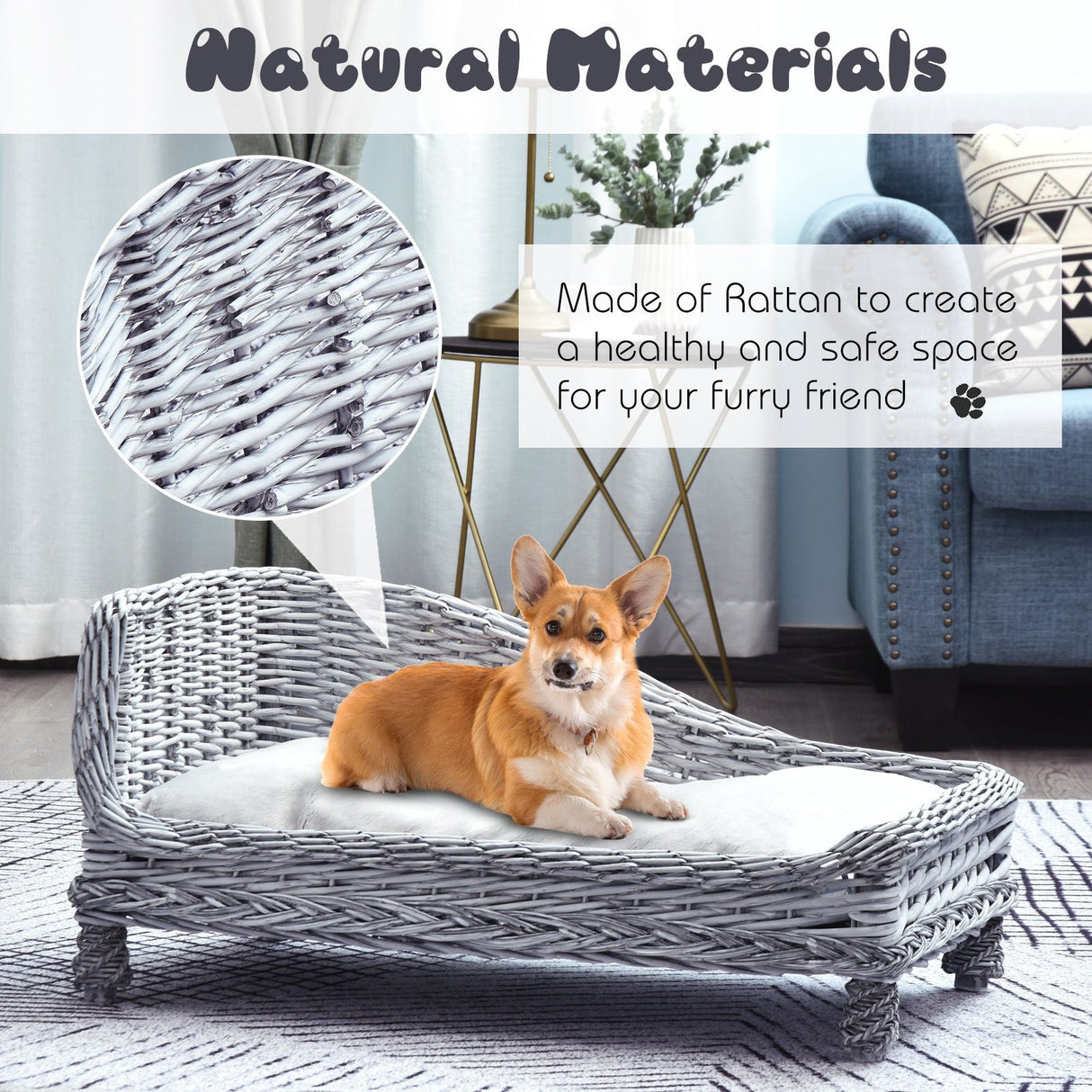 easycomfort easycomfort chaise longue cuccia per animali domestici in vimini con cuscino grigio ean 8054111845397