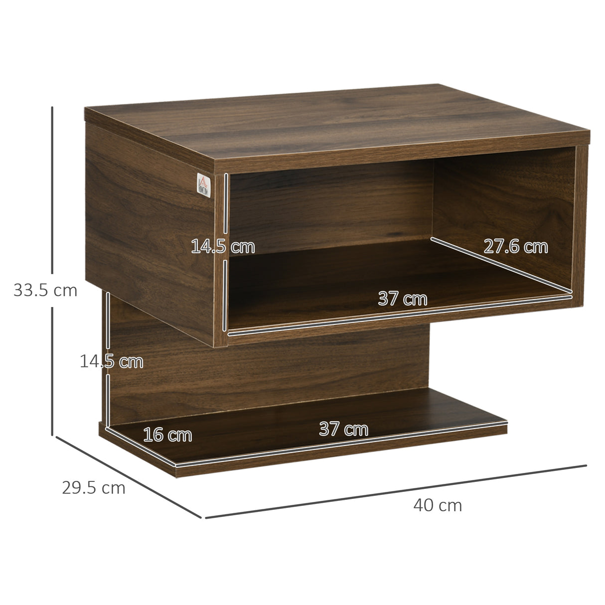 easycomfort easycomfort comodini sospesi da parete color noce set 2 pezzi in mdf con ripiano aperto e piano dappoggio 40x29 5x33 5 cm