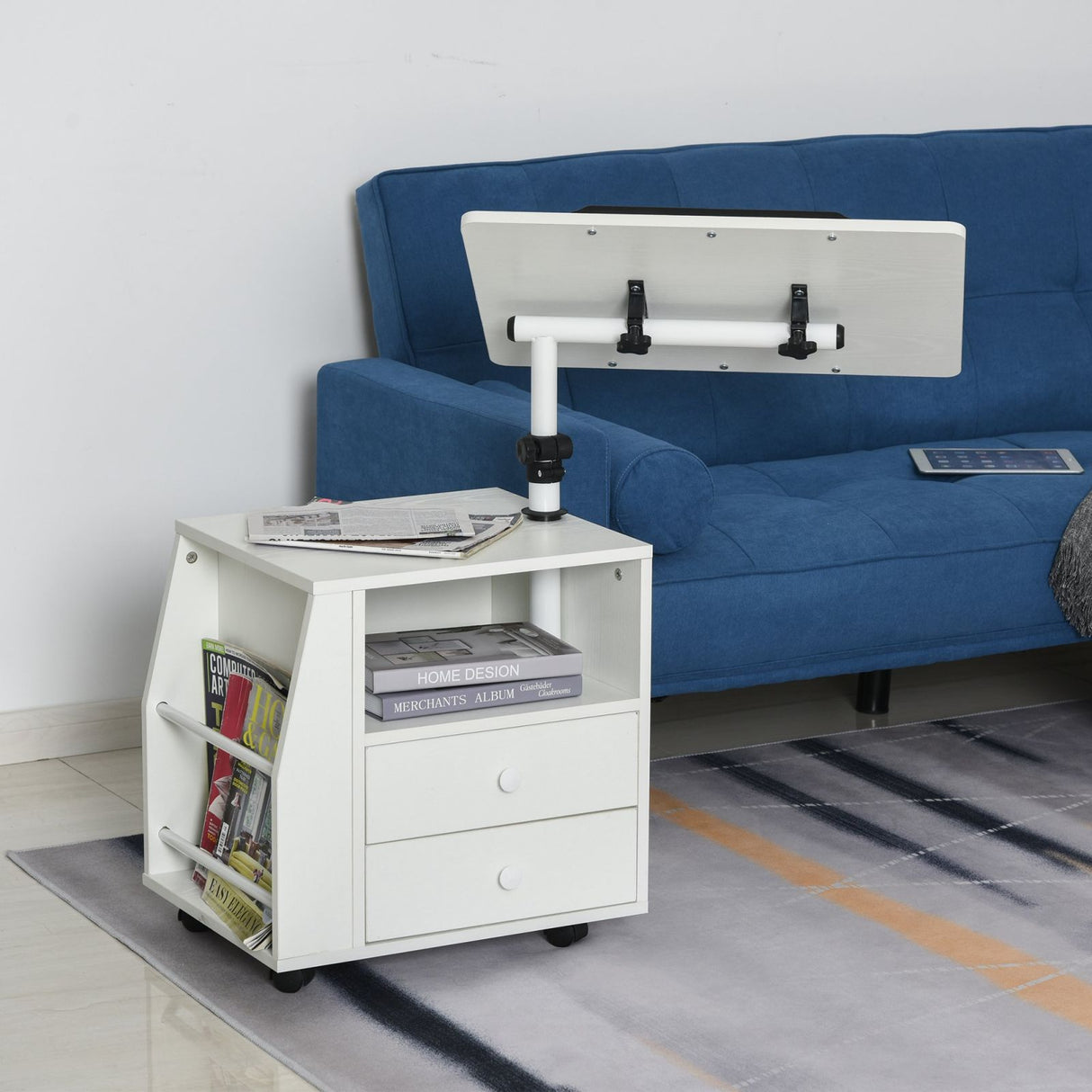 easycomfort easycomfort comodino regolabile in altezza con piano girevole e 2 cassetti bianco ean 8055776910833