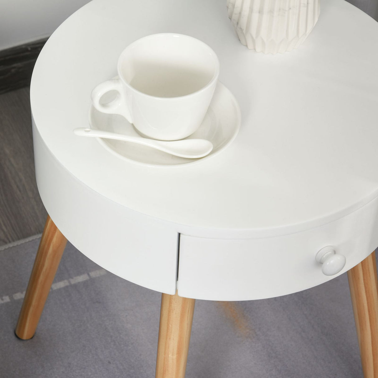 easycomfort easycomfort comodino rotondo e salvaspazio in legno bianco con 1 cassetto 38x46 7cm ean 8054111849166