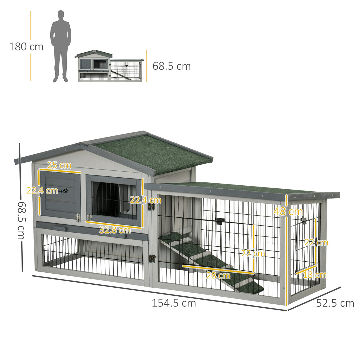easycomfort easycomfort conigliera a 2 livelli in legno dabete per esterni con tetto in asfalto 154 5x52 5x68 5cm grigio