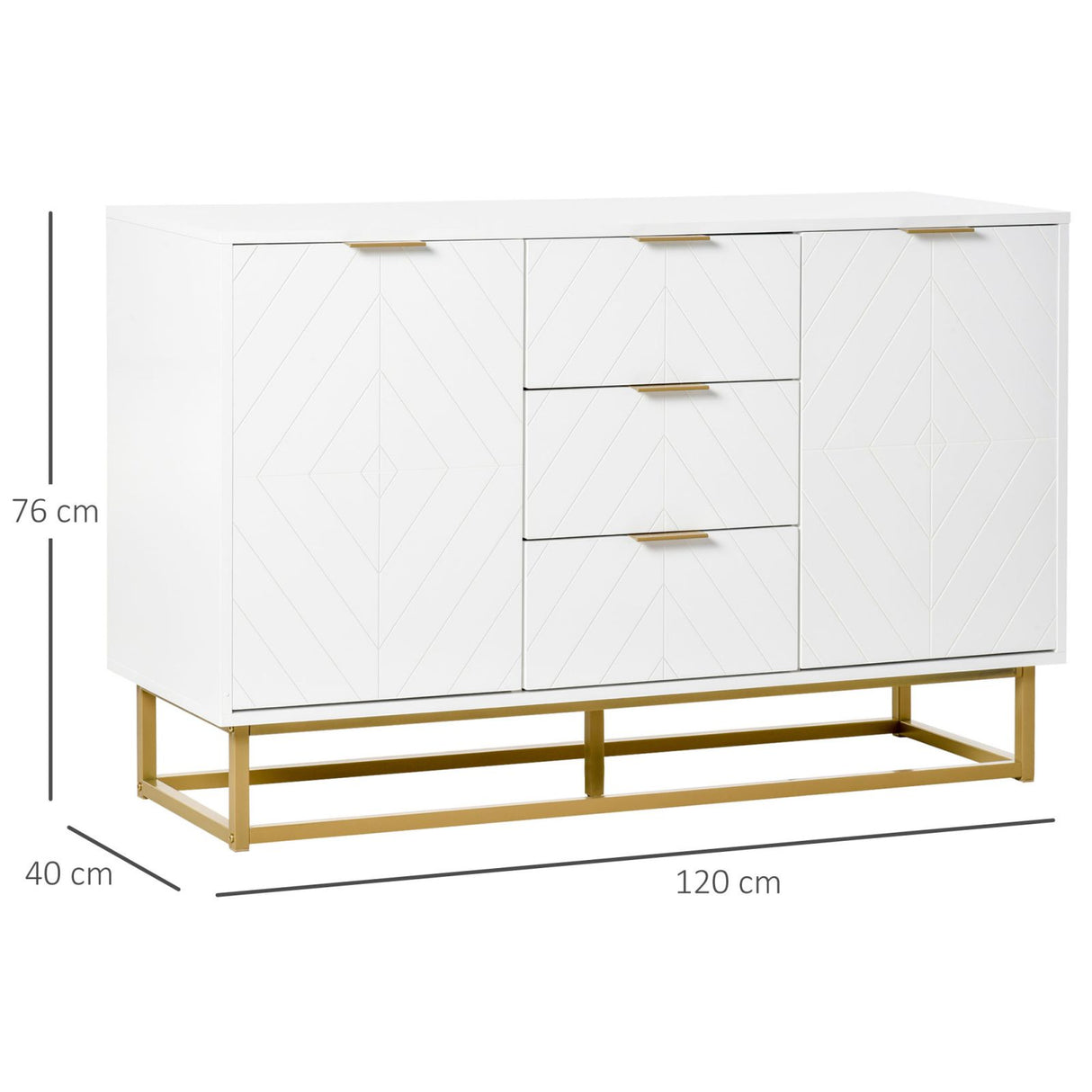 easycomfort easycomfort credenza buffet con 3 cassetti e 2 ante bianco con gambe in metallo dorate
