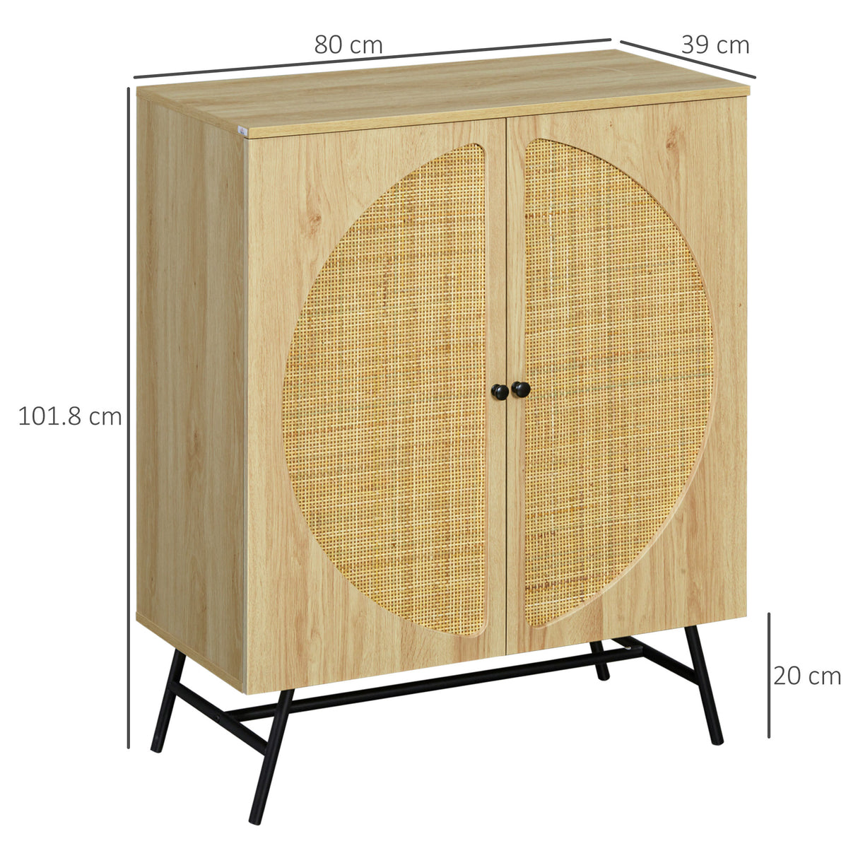 easycomfort easycomfort credenza in stile boho con 2 ante in legno e rattan 80x39x101 8cm naturale