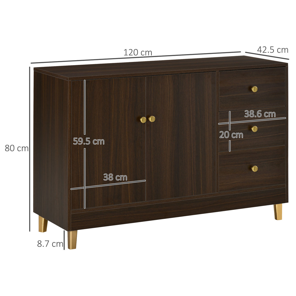 easycomfort easycomfort credenza moderna 3 cassetti e ripiano interno regolabile in mdf 120x42 5x80cm marrone