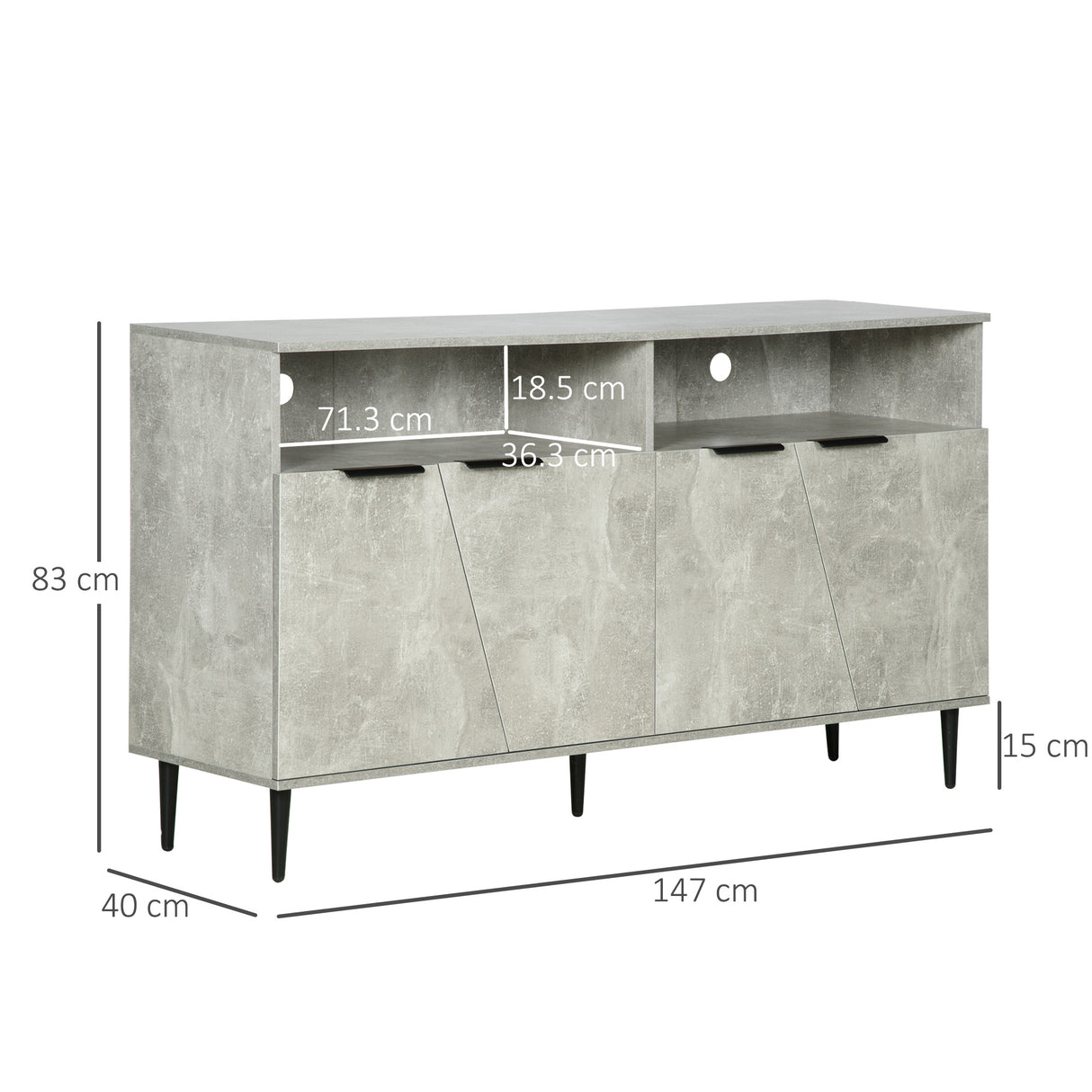 easycomfort easycomfort credenza moderna con armadietti a 2 ante e mensole regolabili 147x40x83cm effetto marmo grigio