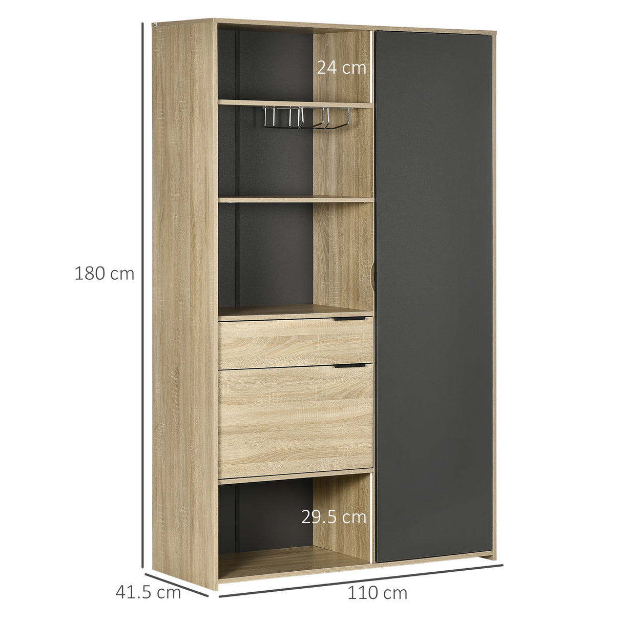 easycomfort easycomfort credenza moderna con armadietto cassetto e porta calici 110x41 5x180cm legno naturale e grigio
