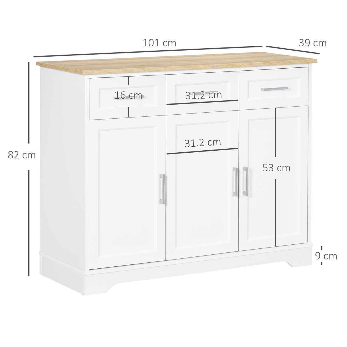 easycomfort easycomfort credenza moderna in mdf e truciolato con ripiano regolabile 3 cassetti e 3 ante 101x39x82 cm bianco