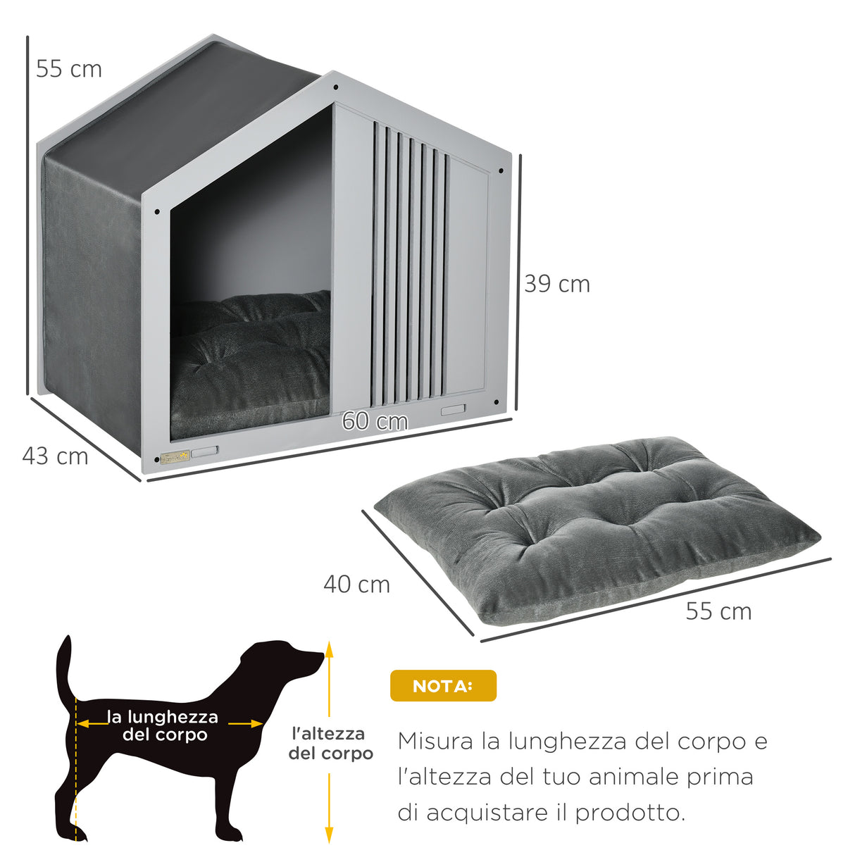 easycomfort easycomfort cuccia per cani a casetta in tessuto e legno per animali fino a 12kg grigio