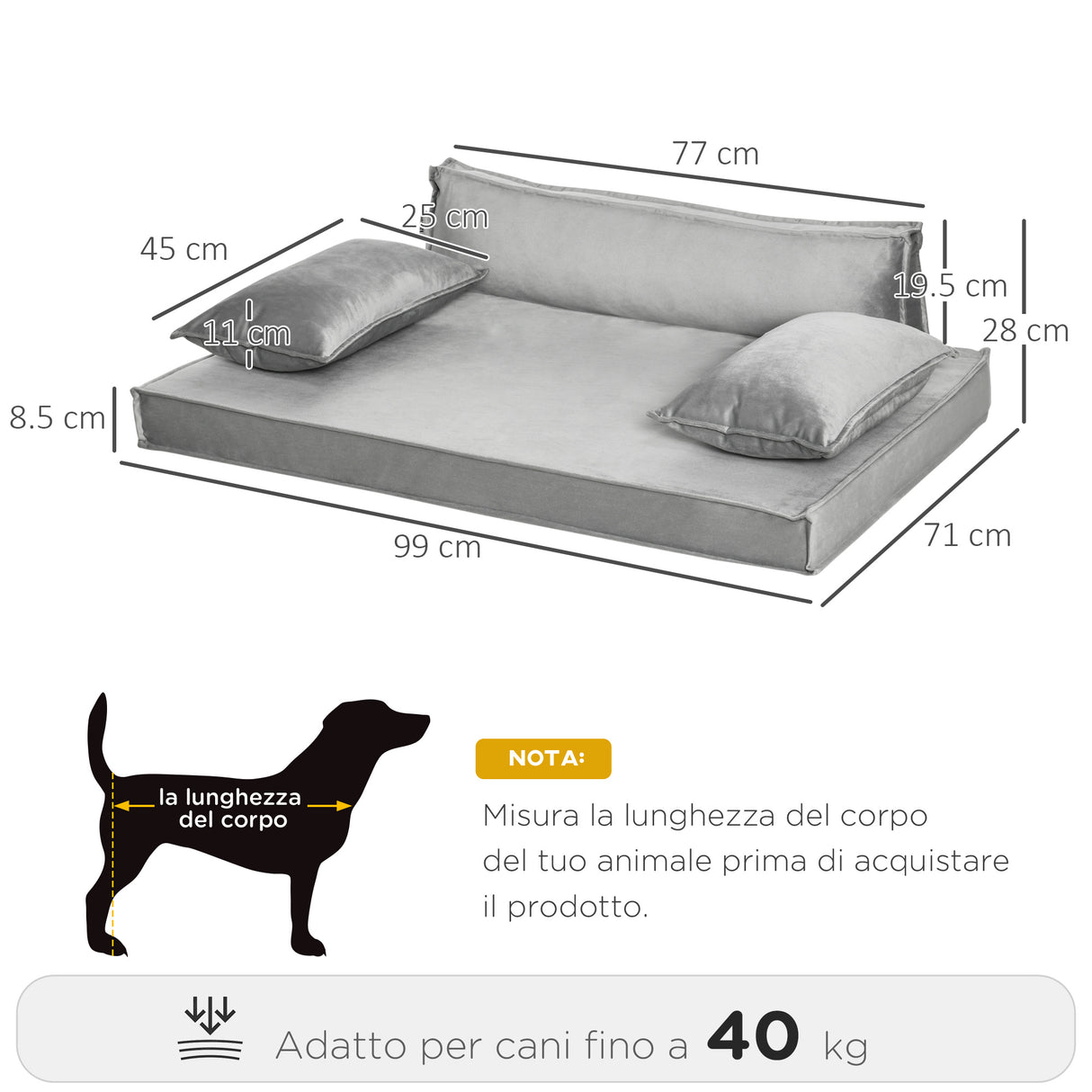 easycomfort easycomfort cuccia per cani e gatti da interni con cuscini rimovibili e lavabili lettino per cani imbottito 99x71x28cm grigio