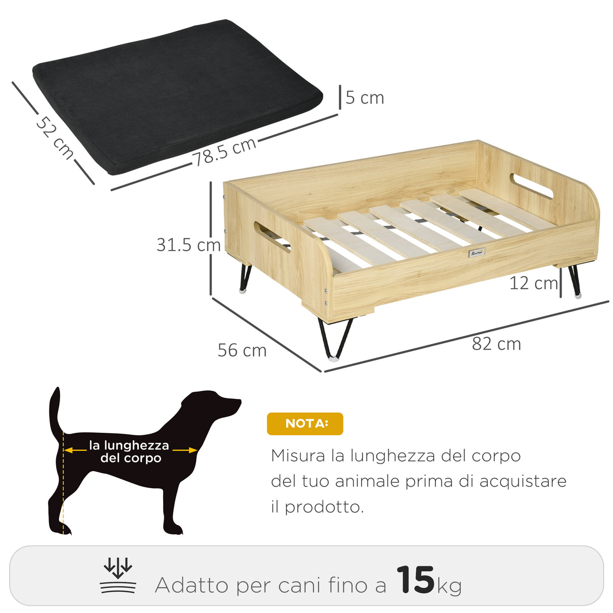 easycomfort easycomfort cuccia per cani rialzata con cuscino removibile e lavabile 2 maniglie in mdf e acciaio 82x56x31 5cm nero