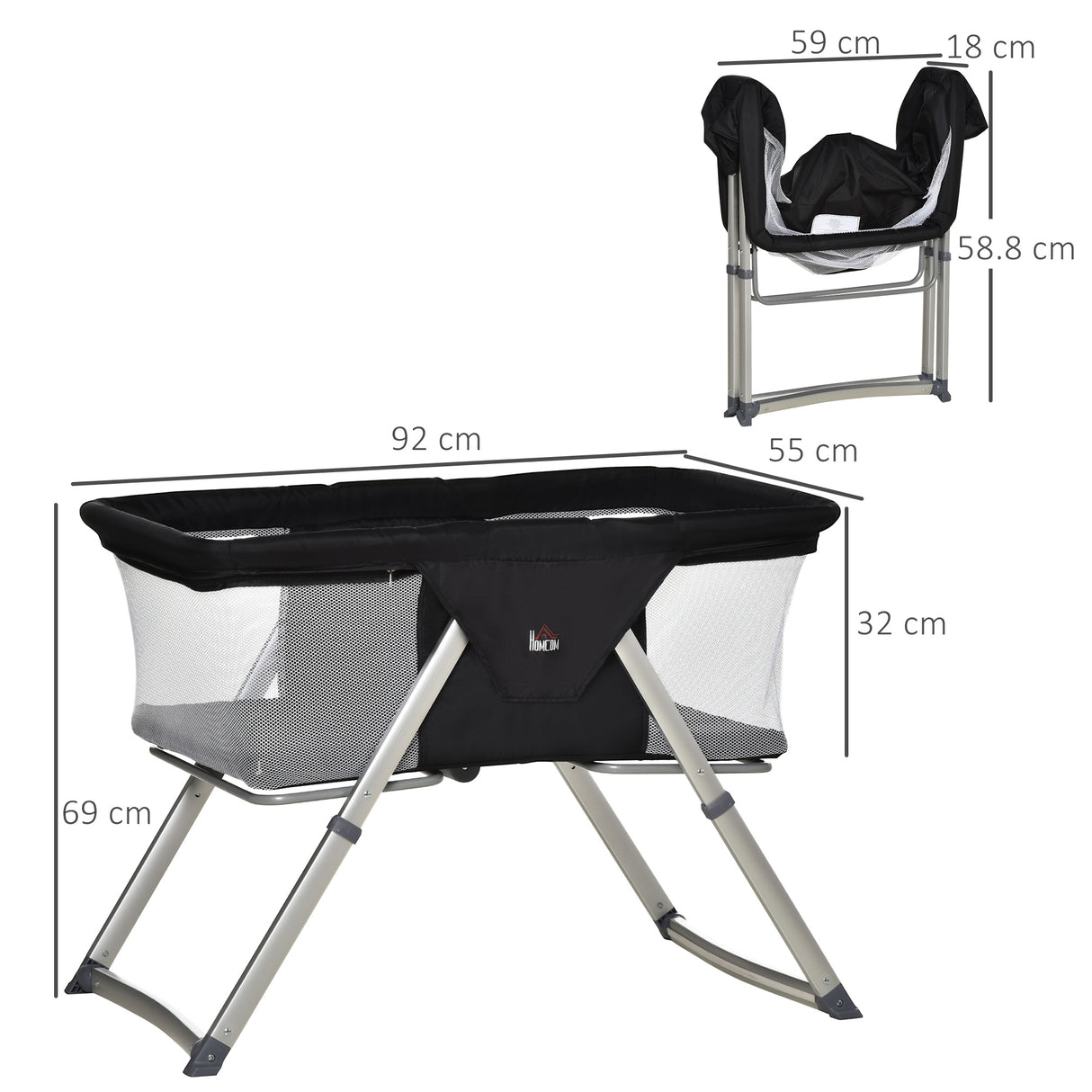 easycomfort easycomfort culla da campeggio 2 in 1 con lettino a dondolo culla pieghevole con materassino e zanzariera eta 0 6 mesi 59x55x6769cm nero