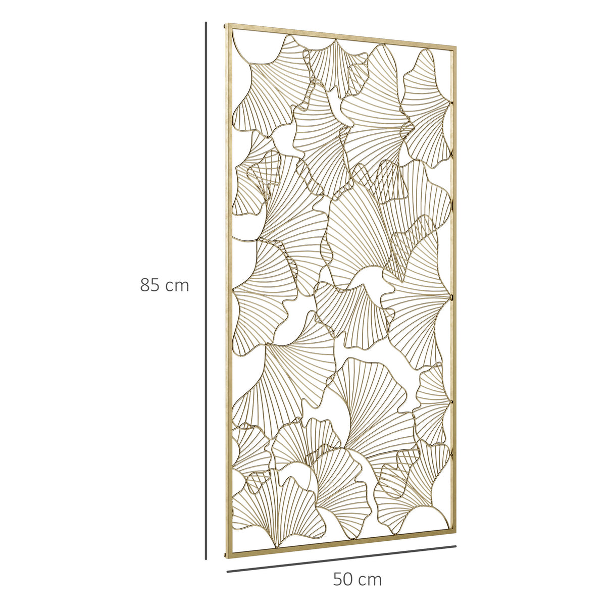 easycomfort easycomfort decorazione murale 3d rettangolare in metallo wall art dorata con cornice e foglie di ginkgo 50x85cm