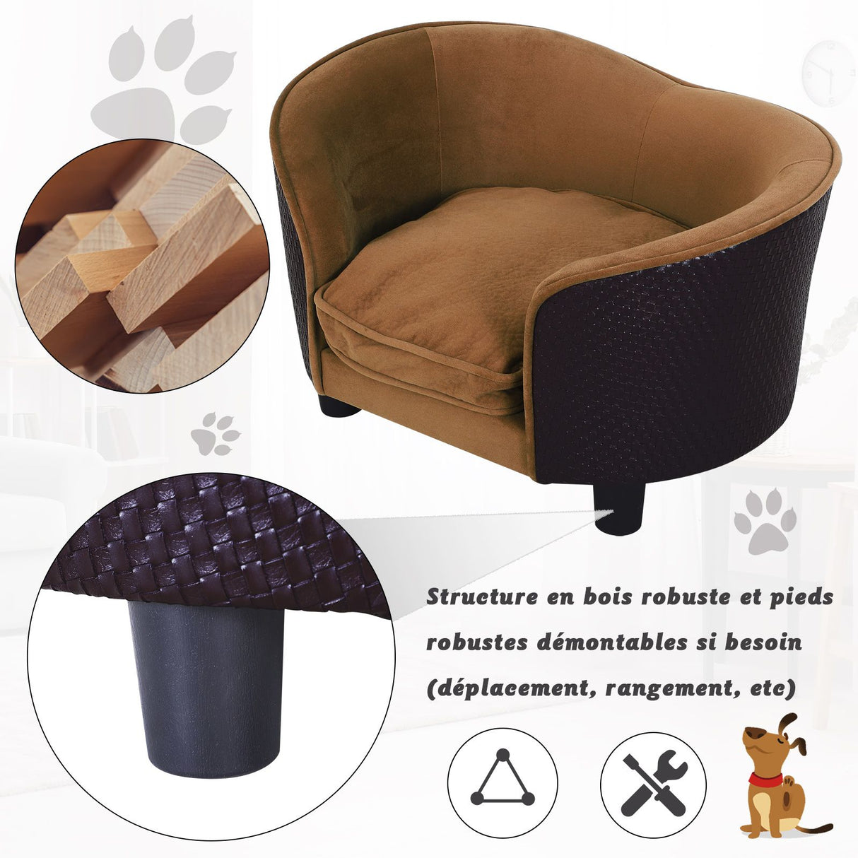 easycomfort easycomfort divanetti da interni per cani con cuscino sfoderabile marrone 70x48x40cm ean 8055776914602