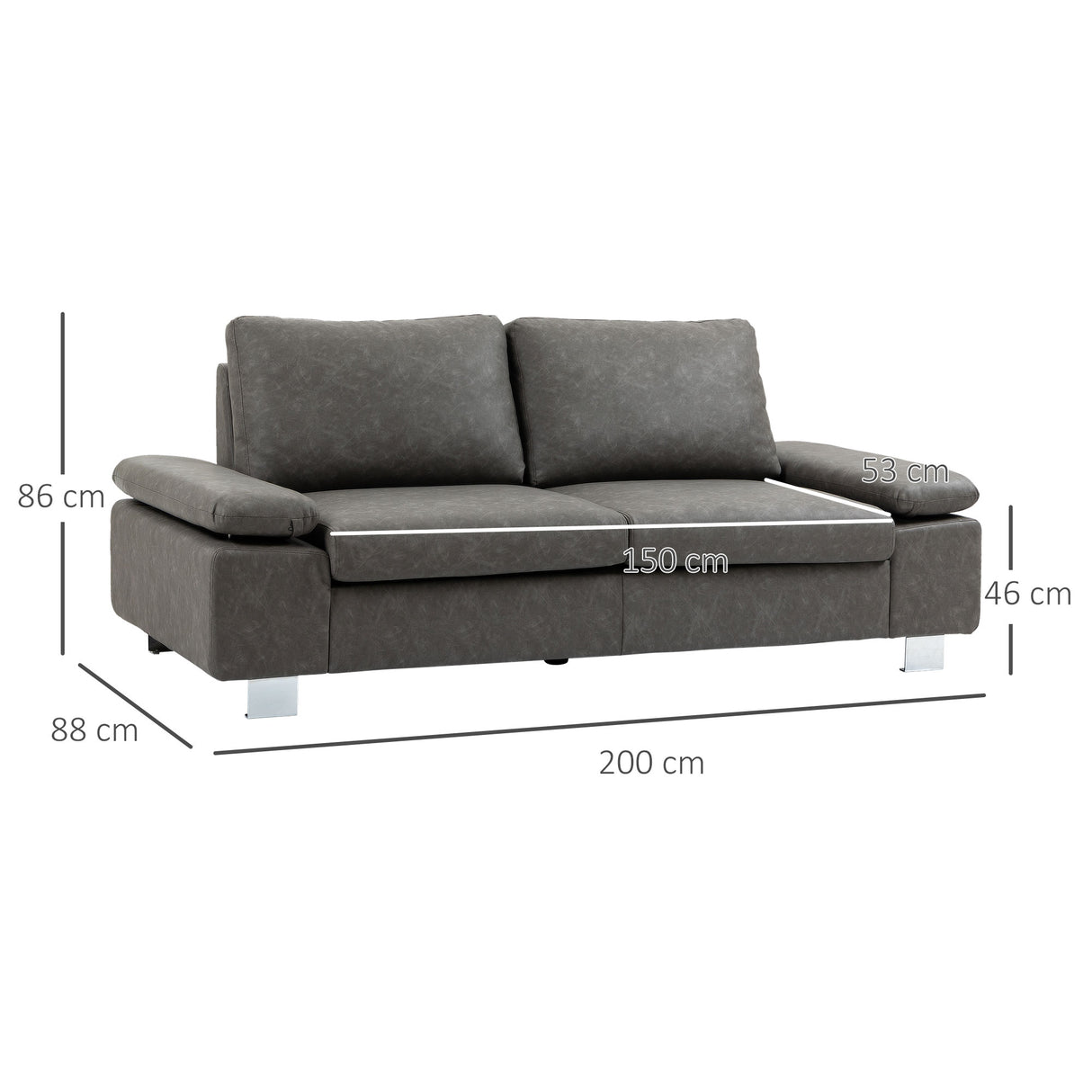 easycomfort easycomfort divano 2 posti da salotto e ufficio salvaspazio con seduta imbottita e braccioli regolabili 200x88x86 cm grigio